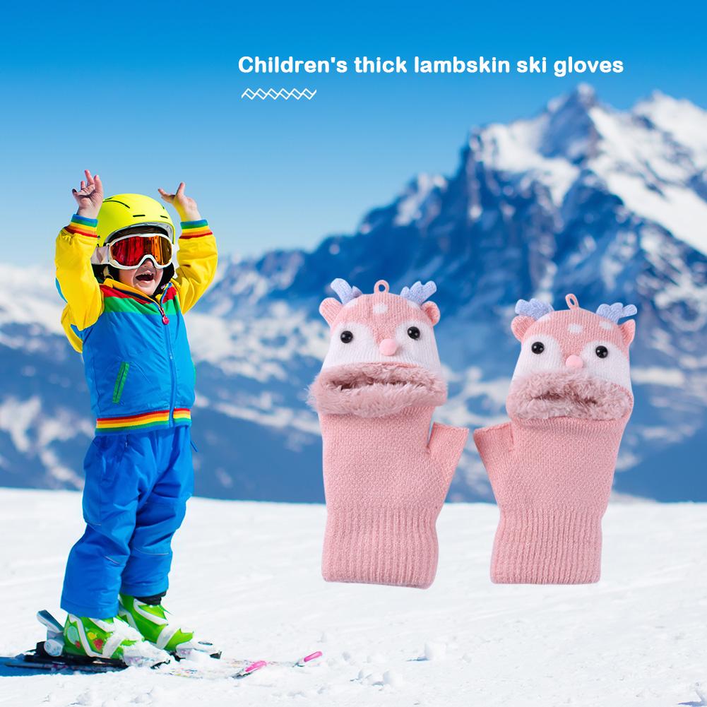 2pcs Winter Baby Gloves 2 In 1 Comfortable Thick Knit Wool Half Finger Gloves + Full Finger Gloves Kids Christmas Xmas Birthday