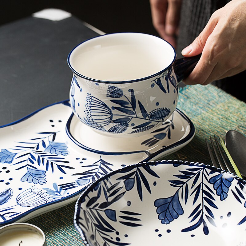 ceramic dinner plates breakfast dishes and plates sets porcelain floral printed pigmented soup noodles bowls dish