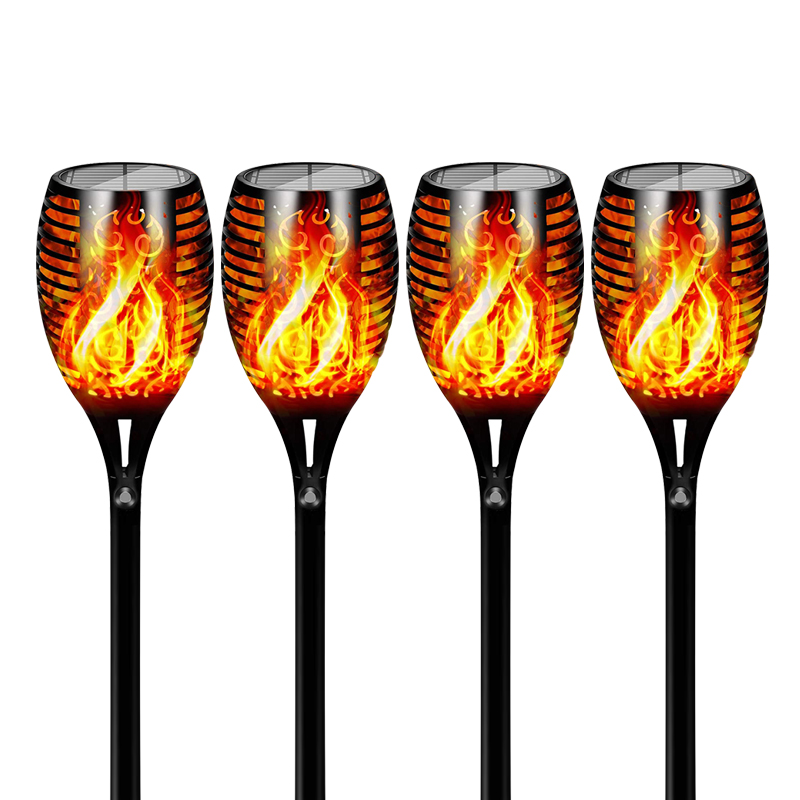 Solar Powered LED Torch Flickering Light 12/33LED Garden Decoration Lawn Lights Waterproof Yellow Blue Purple Lights: Yellow-4PACK / 12LEDS