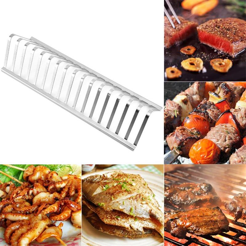 Outdoor Rvs Barbecue Grill Houder Roken Rib Rekken Bbq Accessoires Grillen Roosteren Stand Picknick Gebruiksvoorwerp 12Inch