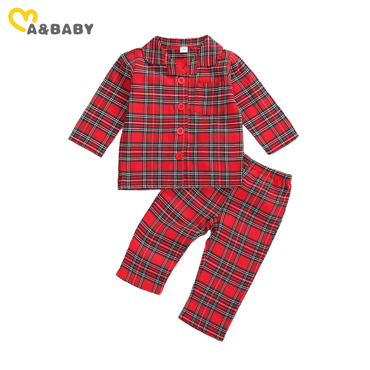 Ma&Baby 1-6Y Christmas Kid Baby Boy Girls Pajama Sets Red Plaid Long Sleeve Tops Pants Xmas Outfits Year Clothing