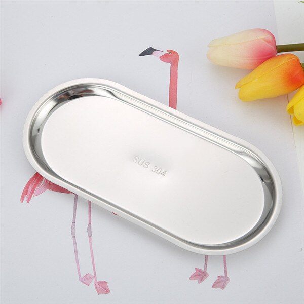 Plateau de stockage de parfum cosmétique de luxe en acier inoxydable, assiette de décoration de plat, plateaux bijoux anneau pain Dessert noir 1 pièces: silver