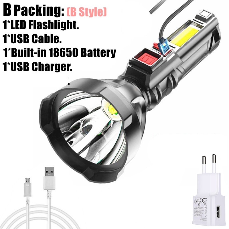 Year Style Flashlight Mini Portable Lamp With Built-in Battery USB Rechargeable COB LED Flashlight Torch light: B Packing-B Style