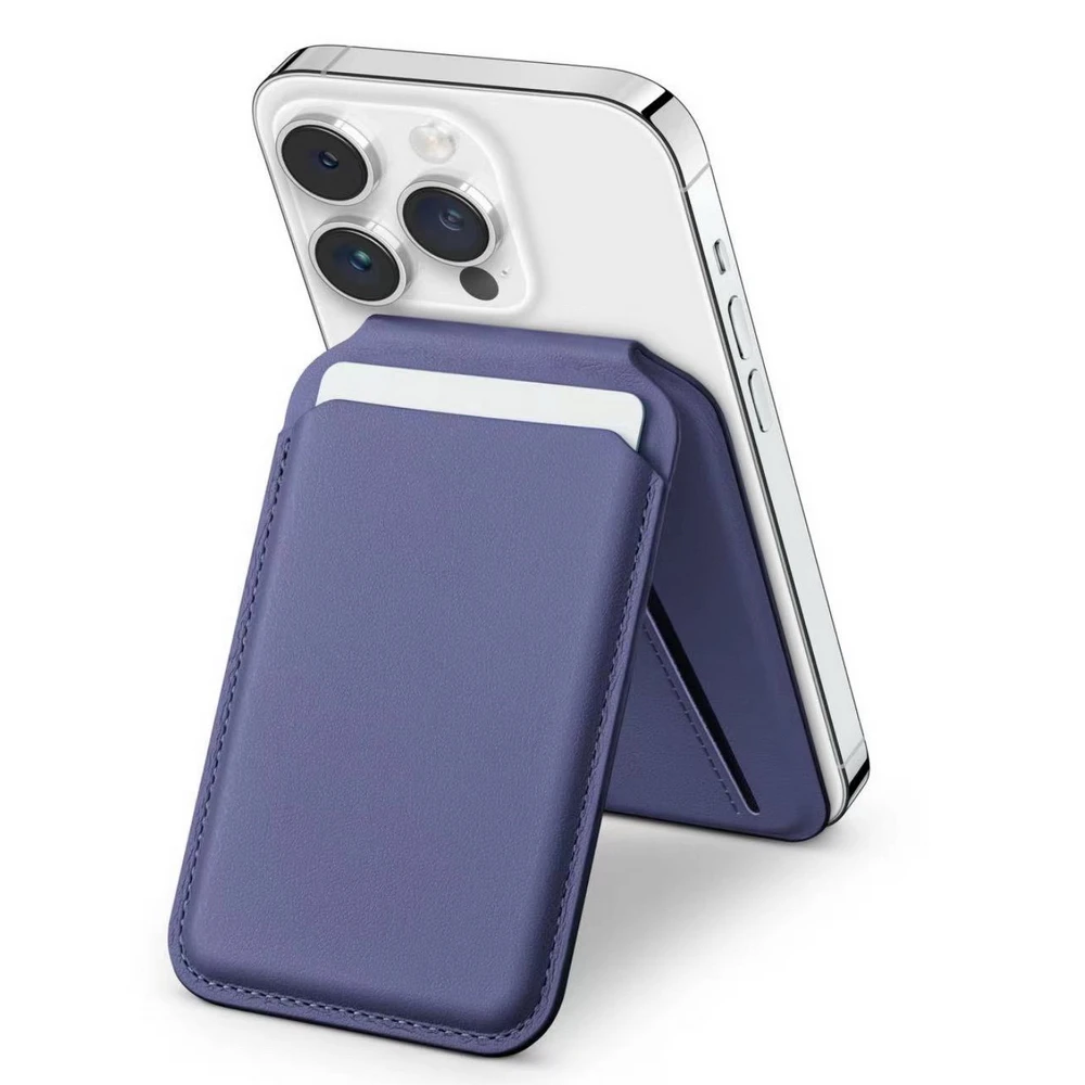 Magnetischer, zusammenklappbarer Brieftaschen-Kartenhalter, Leder-Telefonständer für Magsafe IPhone 14 13 15 Profi Max 16, Macsafe-Unterstützung, Telefonhalterung: Himmel-Blau