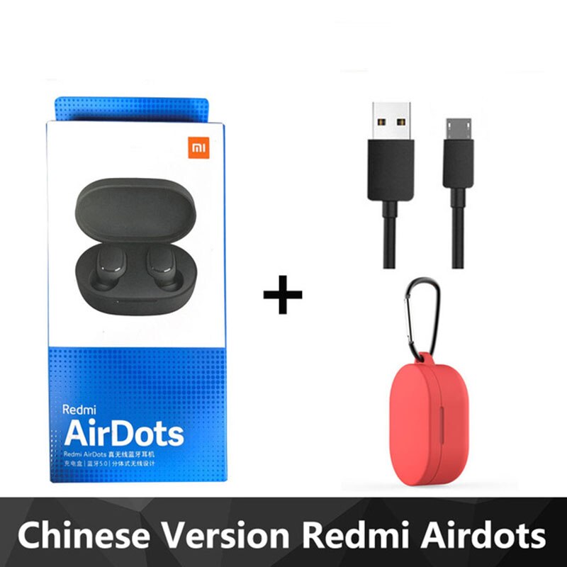 bluetooth earphone Xiaomi Redmi Airdots TWS Bluetooth 5.0 Earphone Stereo Wireless Active Noise Cancellation With Mic: CN red case