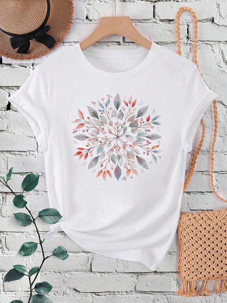 Blomstermandala-trykk dame-t-skjorte sommer korte ermer o-hals  y2k topper t-skjorte dame 90s fritidsklær: Xxxl / Svart