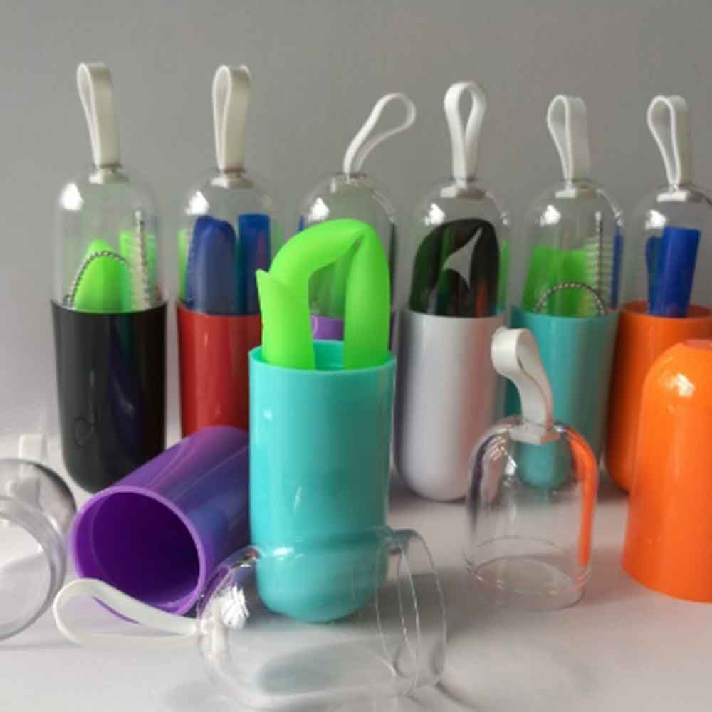 Visual Touch Reusable Silicone Straws Silicone Straws Drinking Cleaning Brush Carrying Case Party Supplies