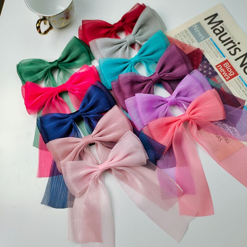 Leuke Meisjes Crystal Mesh Streamer Haar Bogen Op Alligator Clip Prinses Strik Haarspeld Terug Hoofd Haarspeldjes School Hoofddeksels