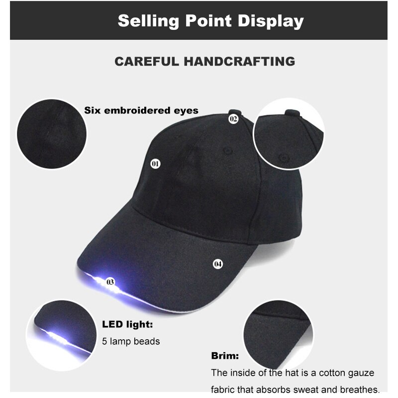 Gorro con luz LED camuflaje iluminado Otoño Invierno sombrero de pesca iluminación nocturna exterior montañismo gorra de béisbol gorra de escenario