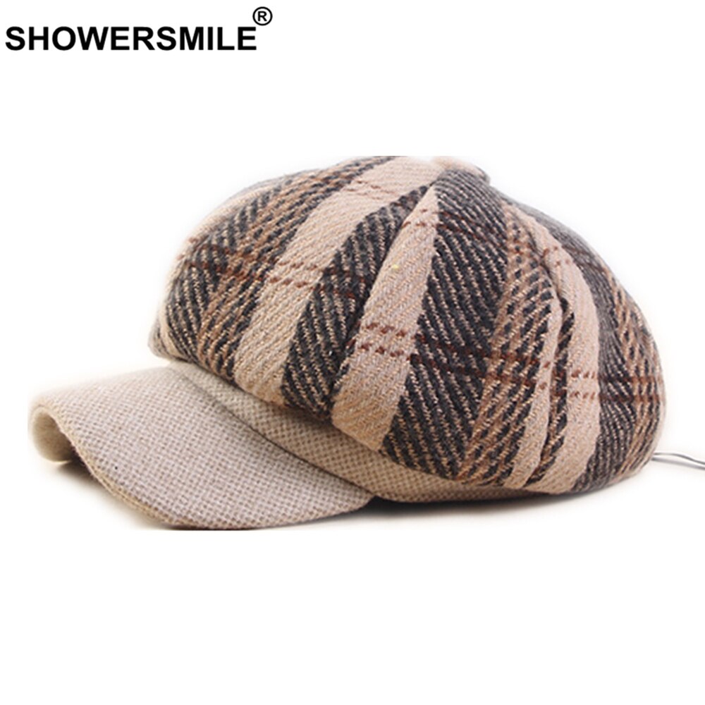 Showersmile tweed gabby baker boy keps rutig tidningspojke keps vintage hatt för kvinnor beige tjejer brittisk stil konst hatt vinter platt keps