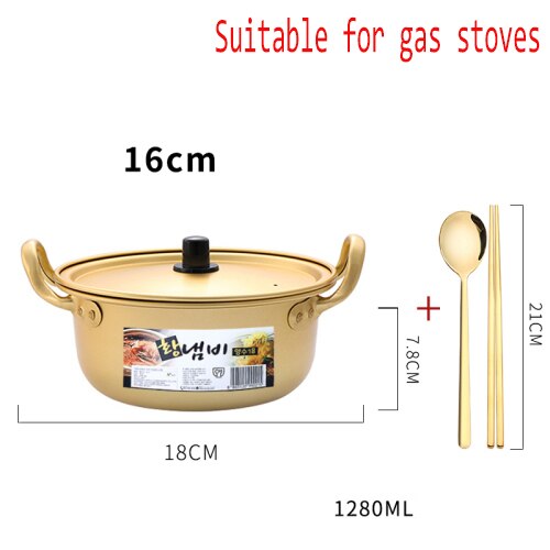 Ensemble de pots à soupe or en alliage d'aluminium, Pot à lait antiadhésif, cuiseur à salade, bol à nouilles instantanées, outils de cuisine: 16cm set