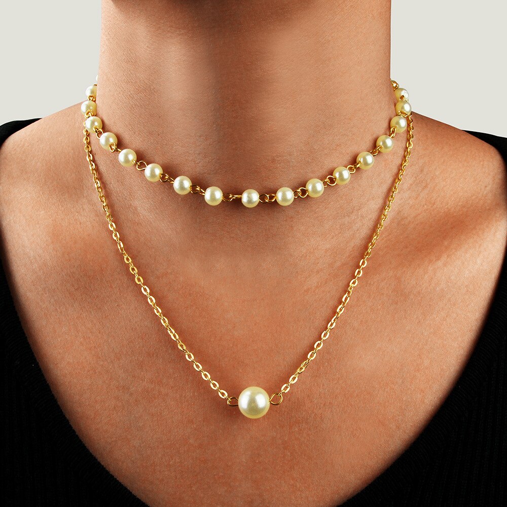 YWZIXLN Boho Charm Gold Color Multi-layer Pearl Chain Necklaces Bijoux For Women Choker Jewelry N068: 2