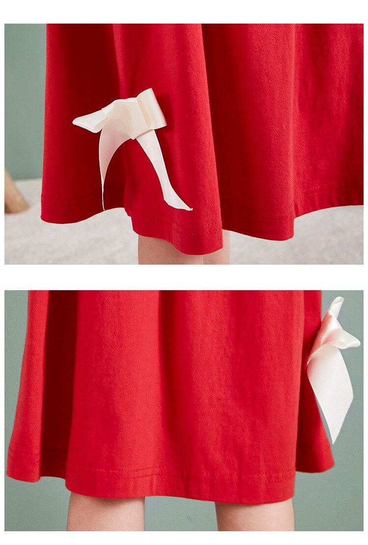 Vestido de dormir vermelho com laço para crianças, roupas de dormir para crianças ws1526 de algodão com manga curta para verão 2020