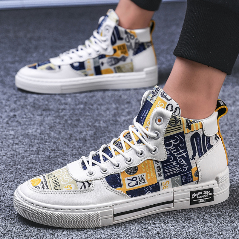 Chaussures de skateboard montantes en toile pour homme, baskets de sport, d'extérieur, respirantes, à lacets, pour la marche