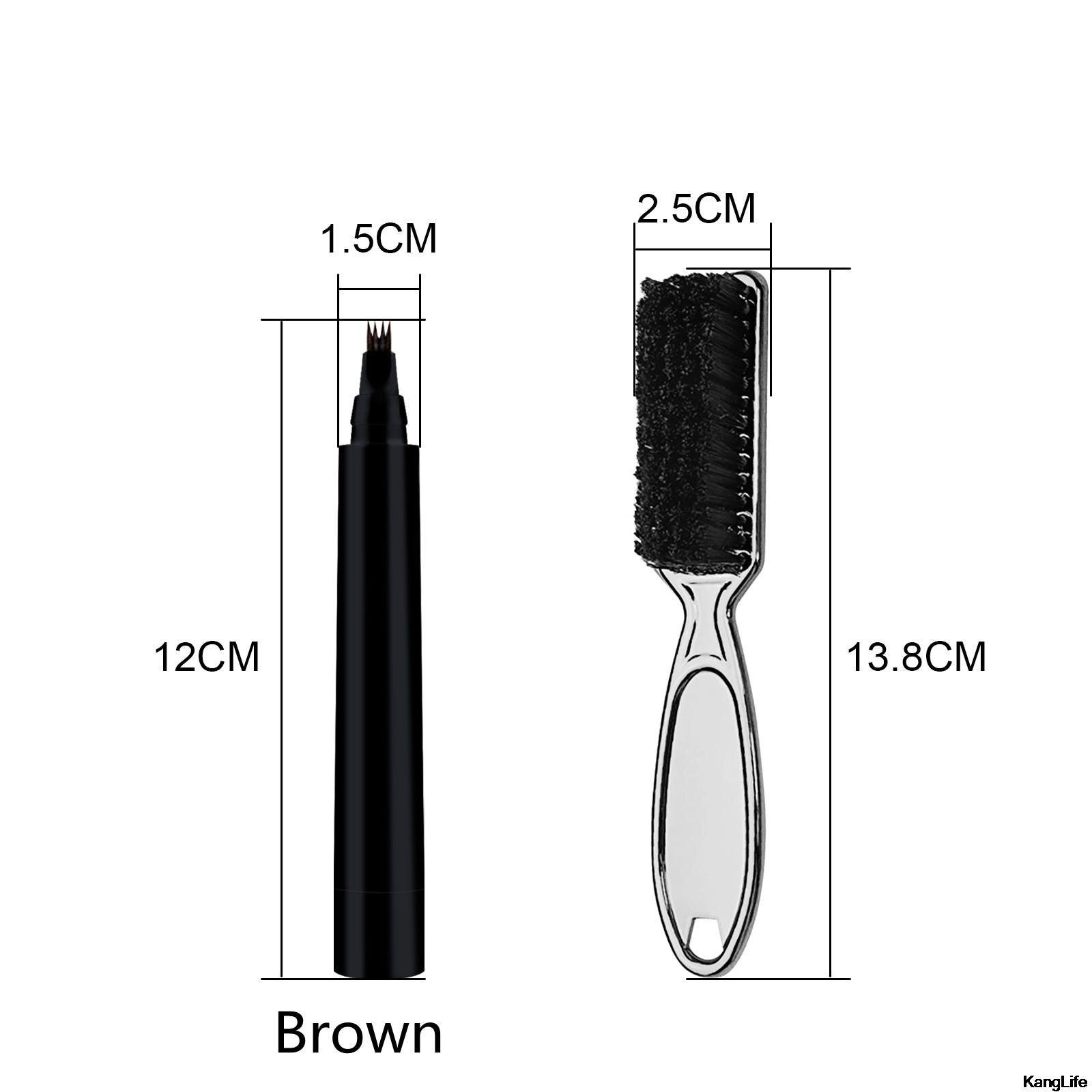 Baard Pen Vier Gevorkte Baard Filler Potlood En Borstel Baard Enhancer Waterdicht Snor Coloring Vormgeving Gereedschap Haar Potlood: Brown 2