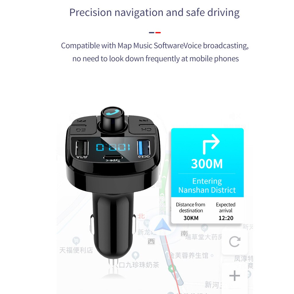 BT29 Bluetooth 5.0 Car FM Transmitter Bass MP3 Player FM Radio Adapter Charger Dual USB output supports USB disk