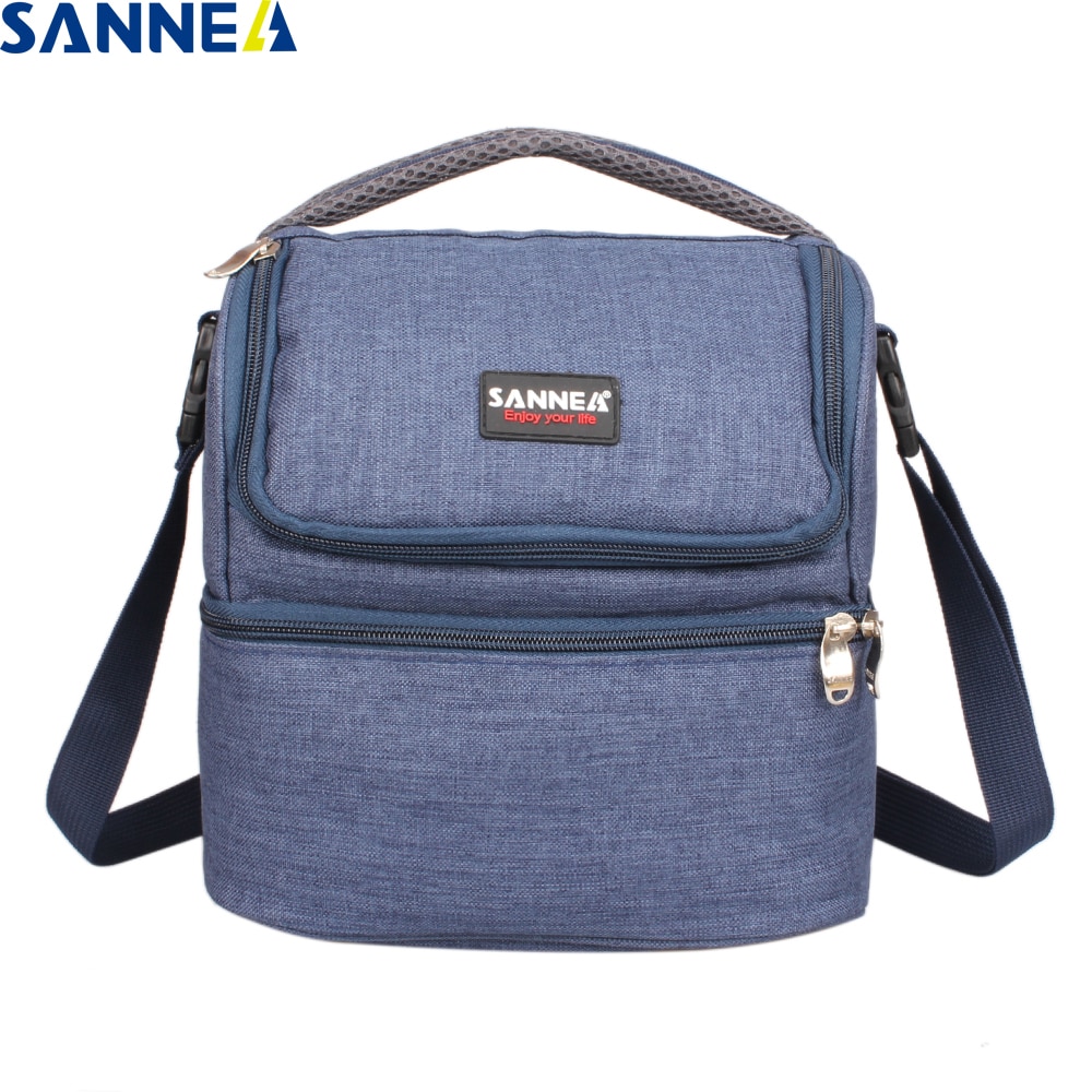 SANNE 7L Double Decker Lunch Bag Thermal Insulated Oxford Polyester Insulated Cooler Bag Work Outdoor Portable Picnic Lunch Box