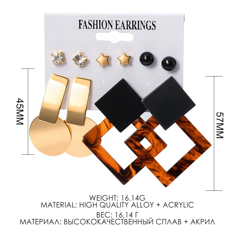 Statement Korean Acrylic Earrings Set Summer Geometric Pearl Tassel Acetate Earrings for Women Vintage Jewelry