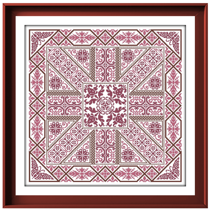 Dreampattern Burgundy geometric puzzle cross stitch kit simple pattern 18ct 14ct 11ct unprint canvas embroidery DIY