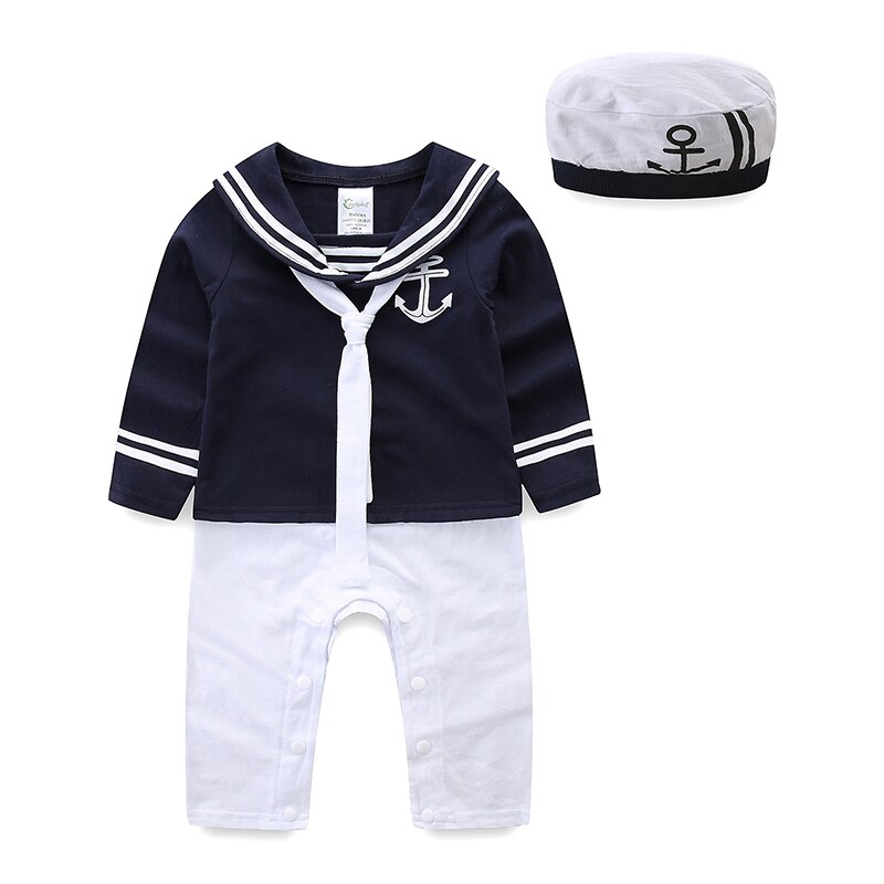 Mudkingdom-peleles de algodón para bebés, manga larga, estilo marinero y sombrero, 2 uds ropa mono de niños: Navy Blue / 18 meses