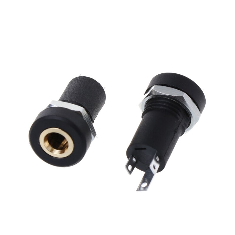2x 3.5mm tomada de áudio jack 3 pólo preto estéreo solda montagem do painel ouro com porcas