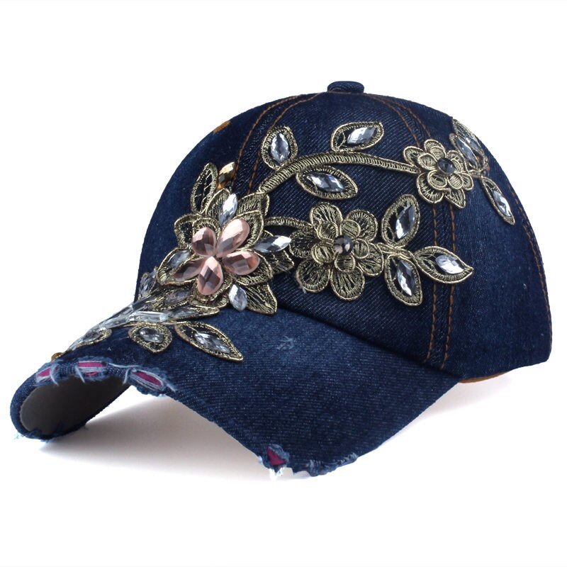 Mærke baseball kasket blomster bling diamant kanvas snapback kasketter til kvinder kvindelig solhat rhinestone denim kasket hatte: Denim 5