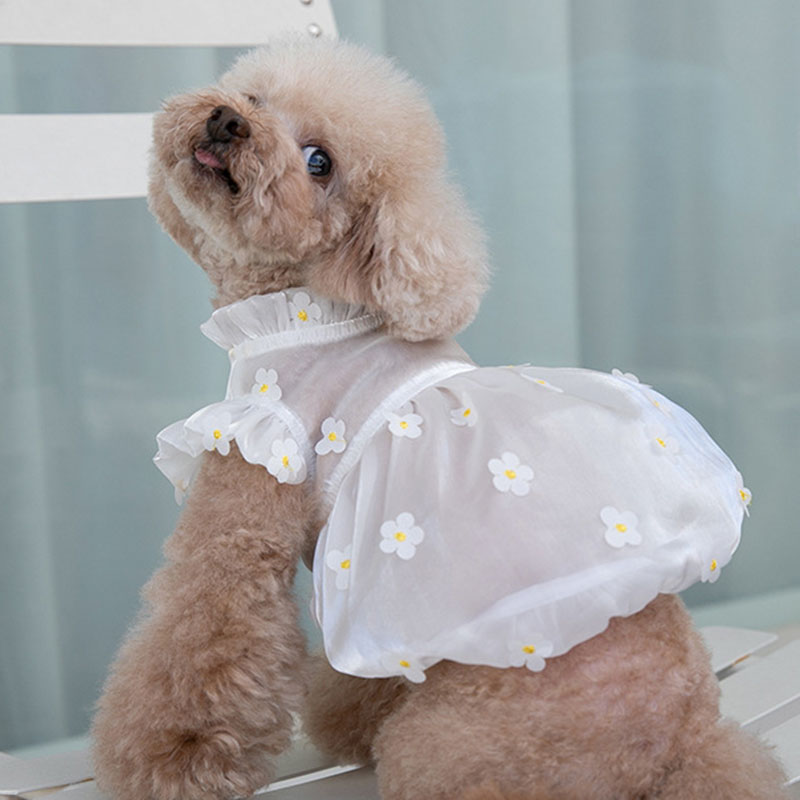 Ropa de primavera y verano para perros, falda tridimensional de hilo de flores, ropa para mascotas, ropa para gatos, Yorkshire, Chihuahua, cachorro