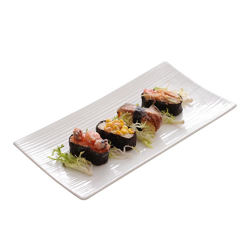 Rectangular Ceramic Loaf Pan for Steak and Sushi Western Food Dishes Bread Loaf Pan Steak Pan (10inch Striola, White)