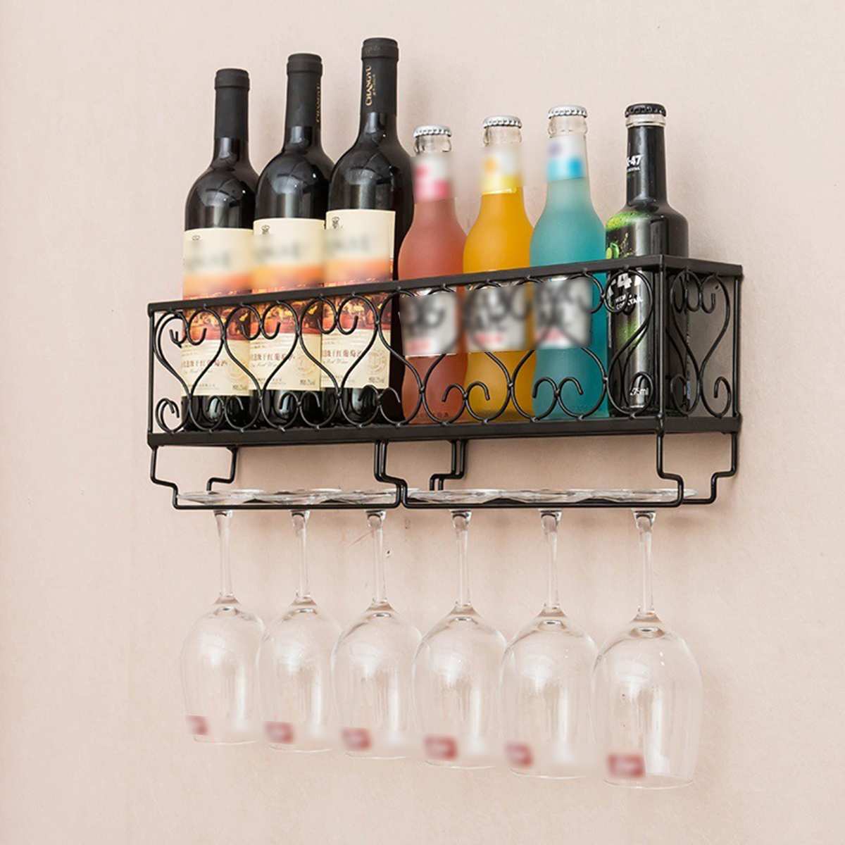 Vinstativ Dobbelt - Veggmontert - holder til Flasker & glass - Jernmetall: Svart 50cm