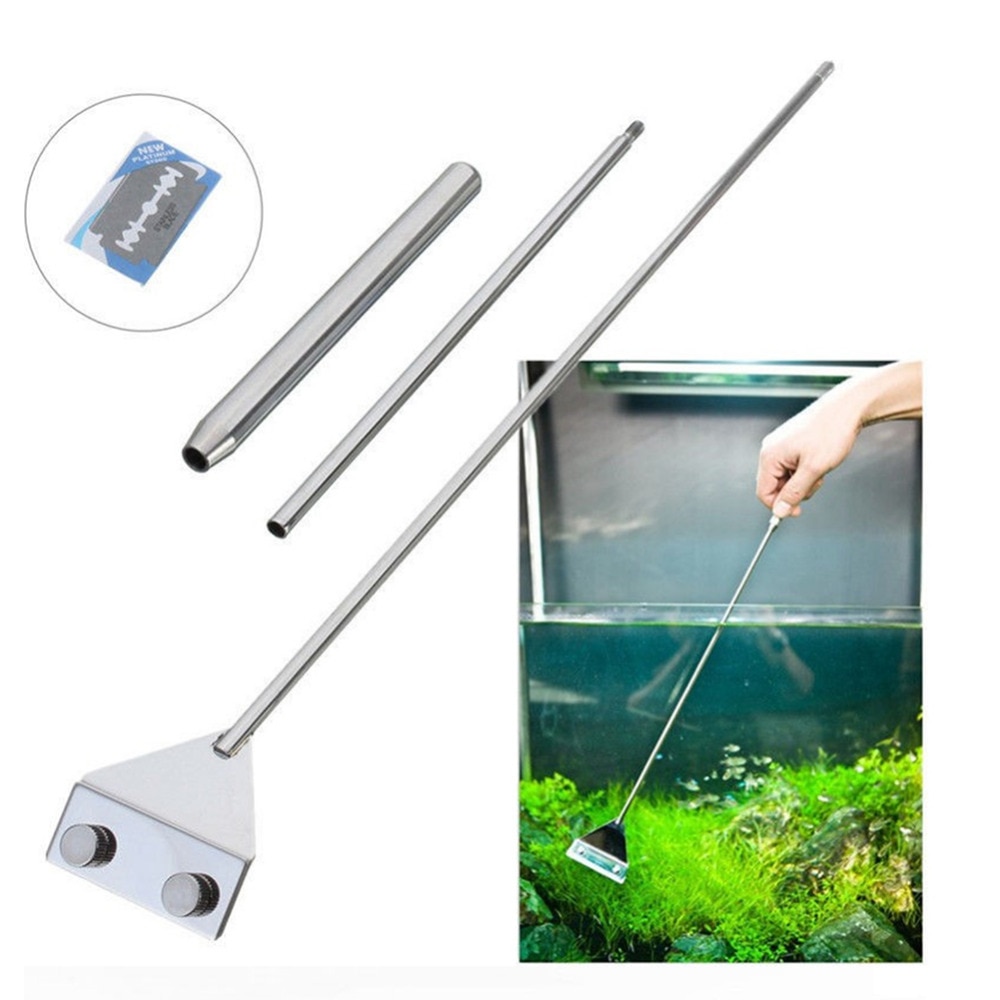 Stainless Steel Aquarium Fish Tank Algae Razor Scraper Blade Aquatic Water Live Plant Grass Cleaning Multi-Tool Cleaner Kit Set