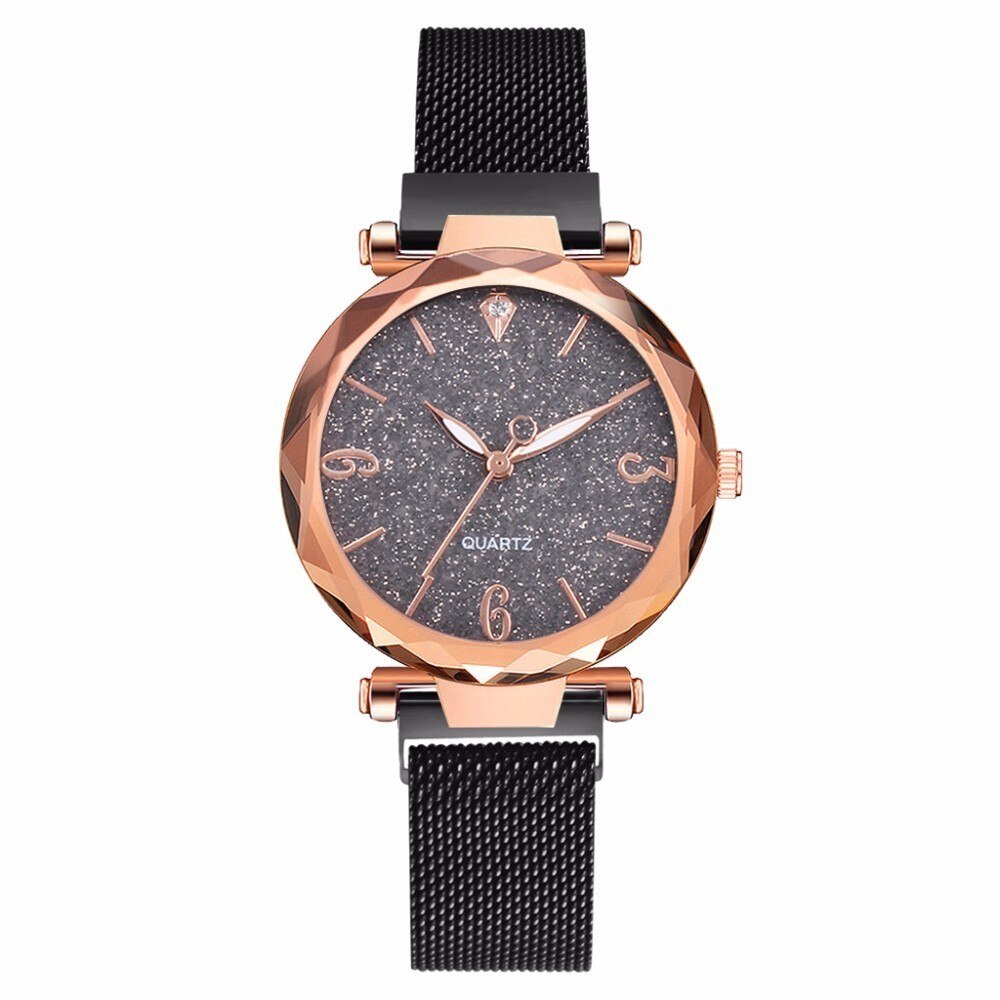 Vrouwen Magneet Gesp Sterrenhemel Horloge Luxe Dames Rvs Quartz Horloge Relogio Feminino: black