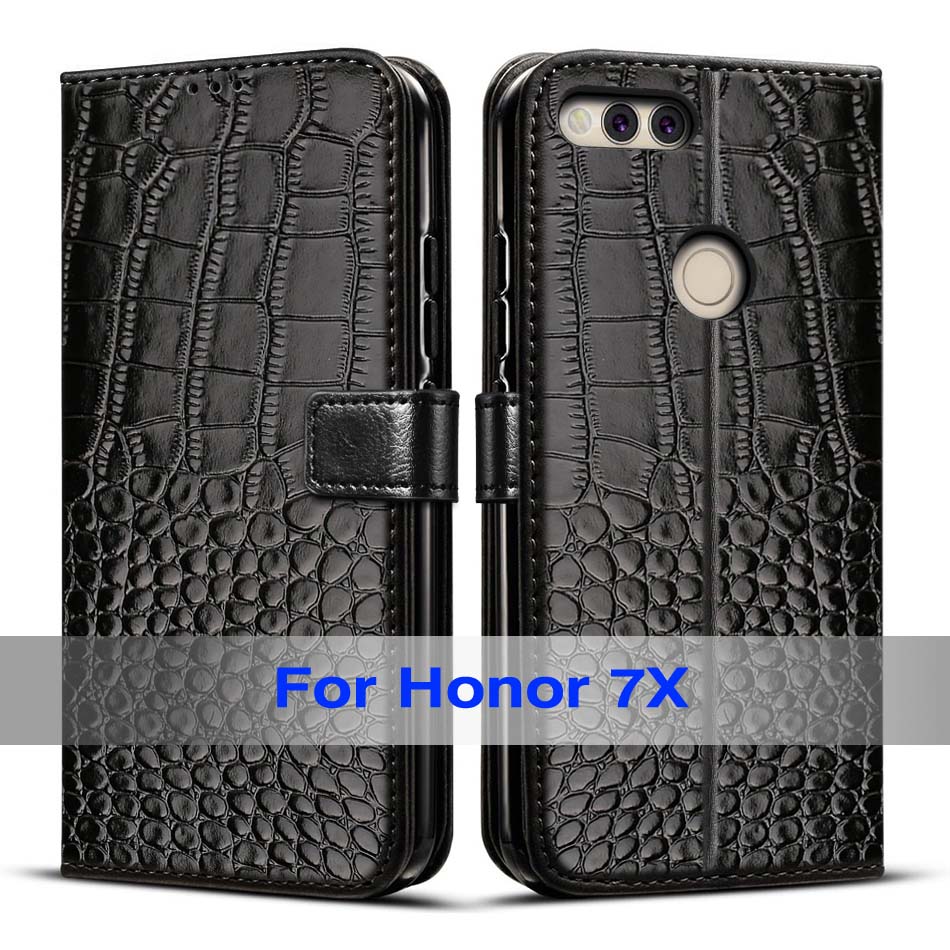 Para huawei honor 7x caso silicone tpu flip caso de couro para huawei honor 7x casos de telefone magnético capa honor7x: Black