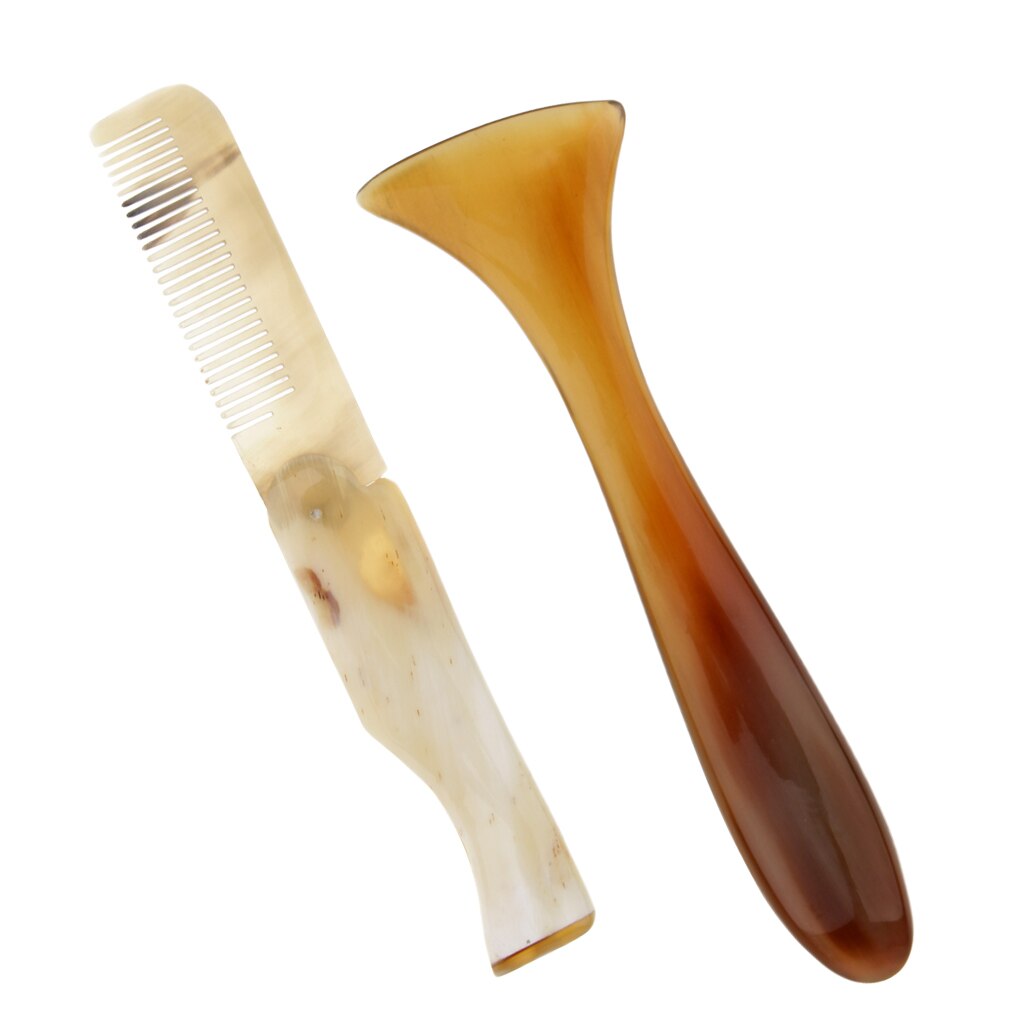 Natural Ox Horn Chemical-free Folding Massage Detangle Comb + Massage Bar