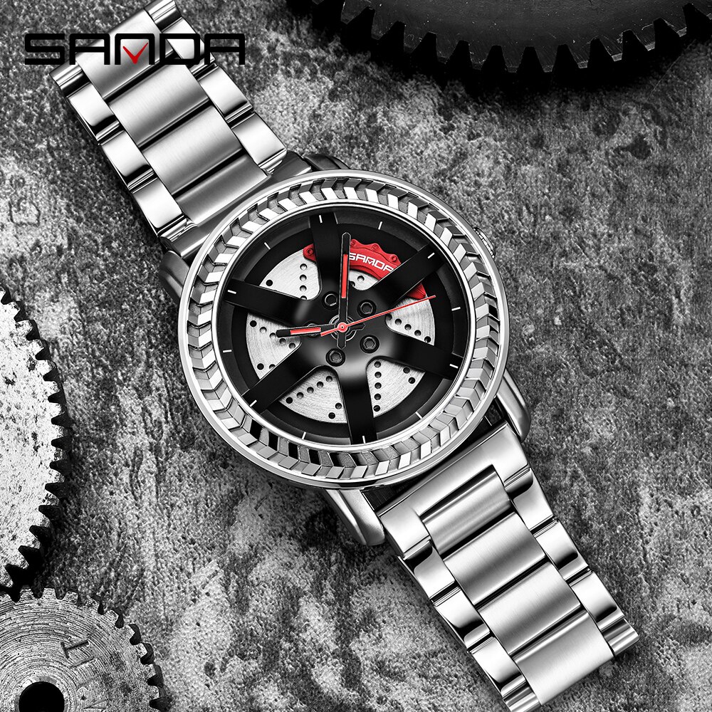 Sanda herenhorloge waterdicht autowiel wijzerplaat horloges roestvrij kwarts polshorloge relogio masculino