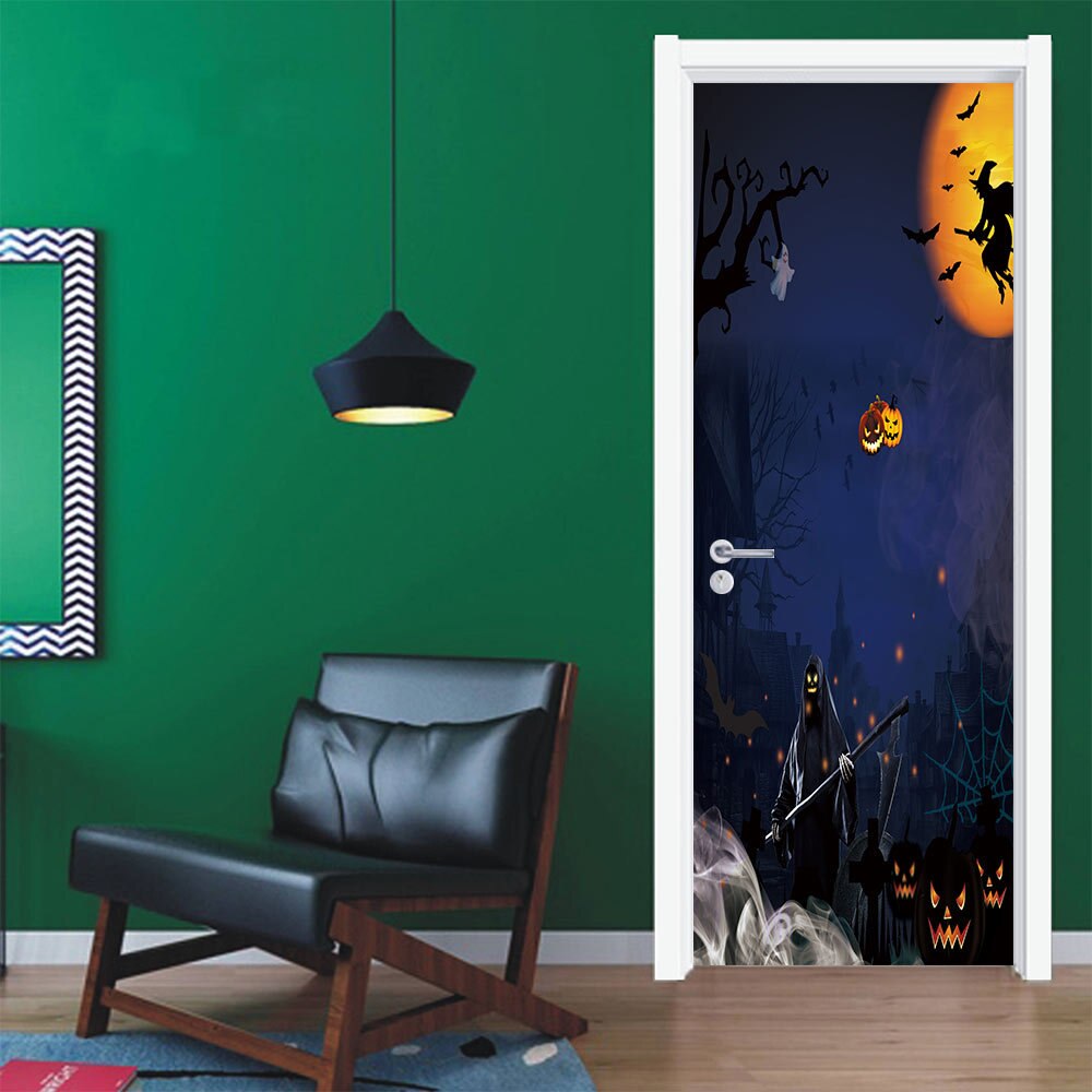 2PCS Halloween Door Stickers Adhesive Waterproof Wallpaper Funny Bedroom Living Room Bathroom Halloween Decoration