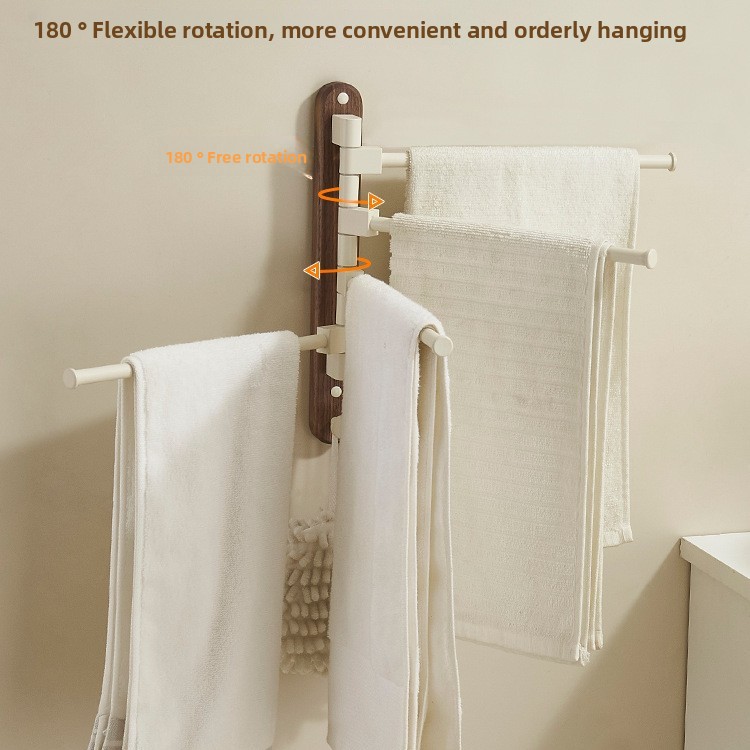 Toallero giratorio de madera de nogal, soporte de pared para baño sin agujeros, toallero de barra múltiple, estante de almacenamiento de toallas para baño