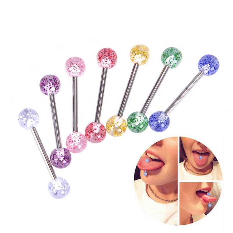 8 stks/set Chirurgisch Staal Glitter Tong Piercing Ball Barbell Bar Tong Ring Body Studs Piercing Sieraden Vrouwen Mannen Piercing