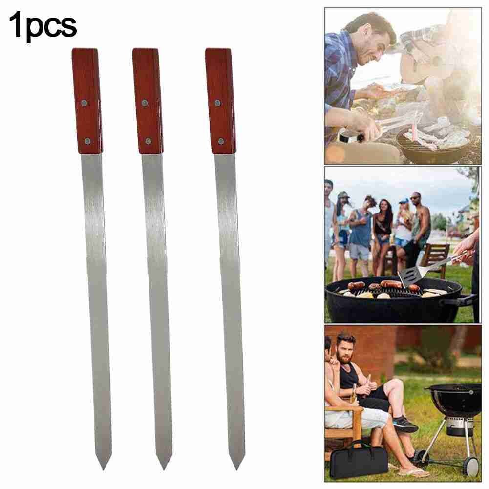 1PCS Skewer Barbecue Tool Mutton Sign Wooden Handle Barbecue Drill Round Steel Bbq Fork Barbeque Tools