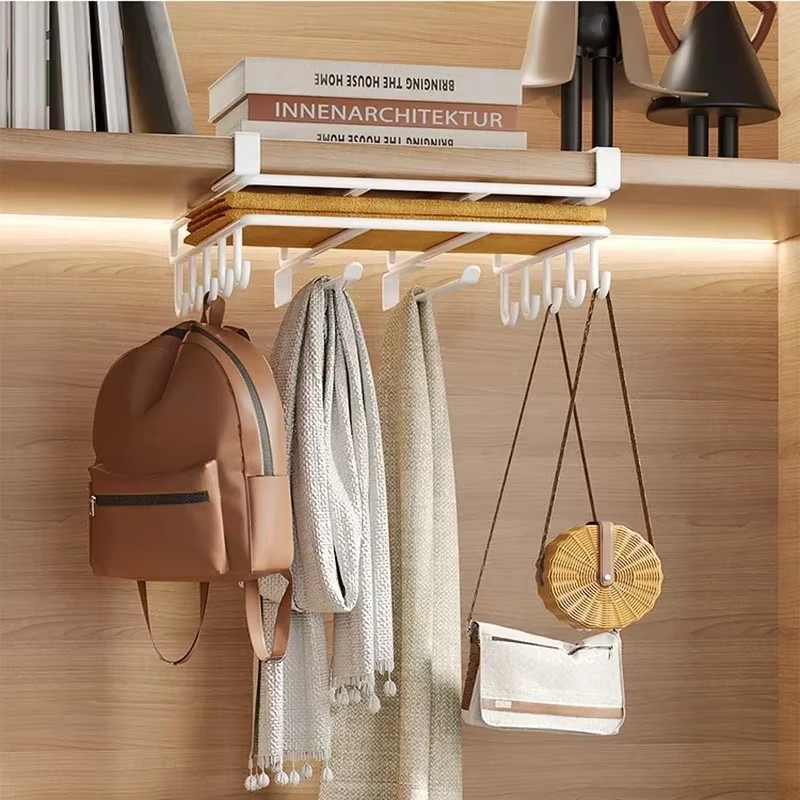 Snijplankhouder onder de kast, rek voor snijplank, snijplankhouder onder het rek, multifunctionele snijplank-organizer met haken