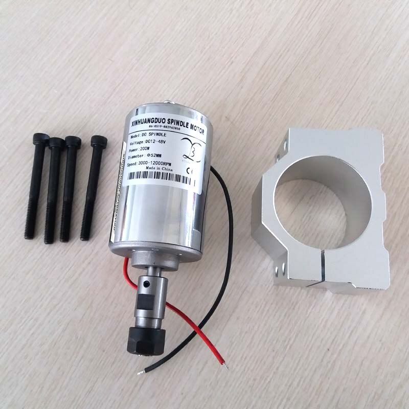 Engraving Machine DC Spindle motor ER11 3.17mm 200W High Speed Spindle Brush Air Cooled PCB Spindle Motor and Bracket 1set