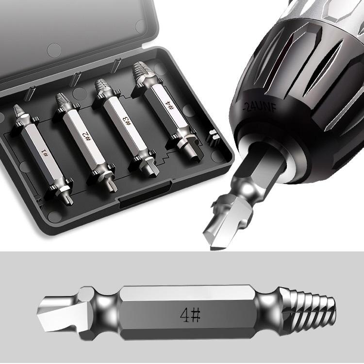 4Pcs/Set Screw Extractor Damaged Screw Extractor Drill Bit Extractor Drill Set Broken Speed Out Bolt Extractor Stud Remover Tool