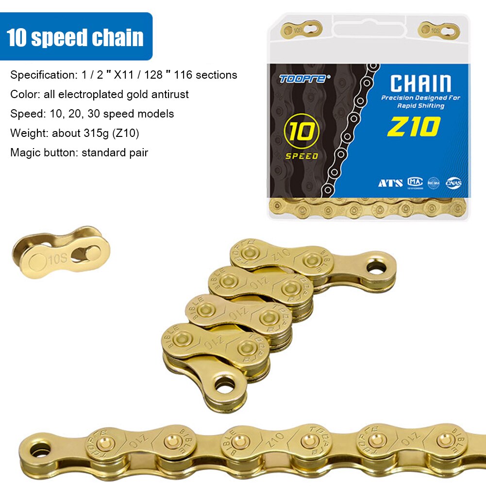 Mountain Bike Chain 6 7 8 9 10 11 12 Speed MTB Bike Electroplated Silver Bicycle Chain 116 links Road Bike Chains: 10 speed gold