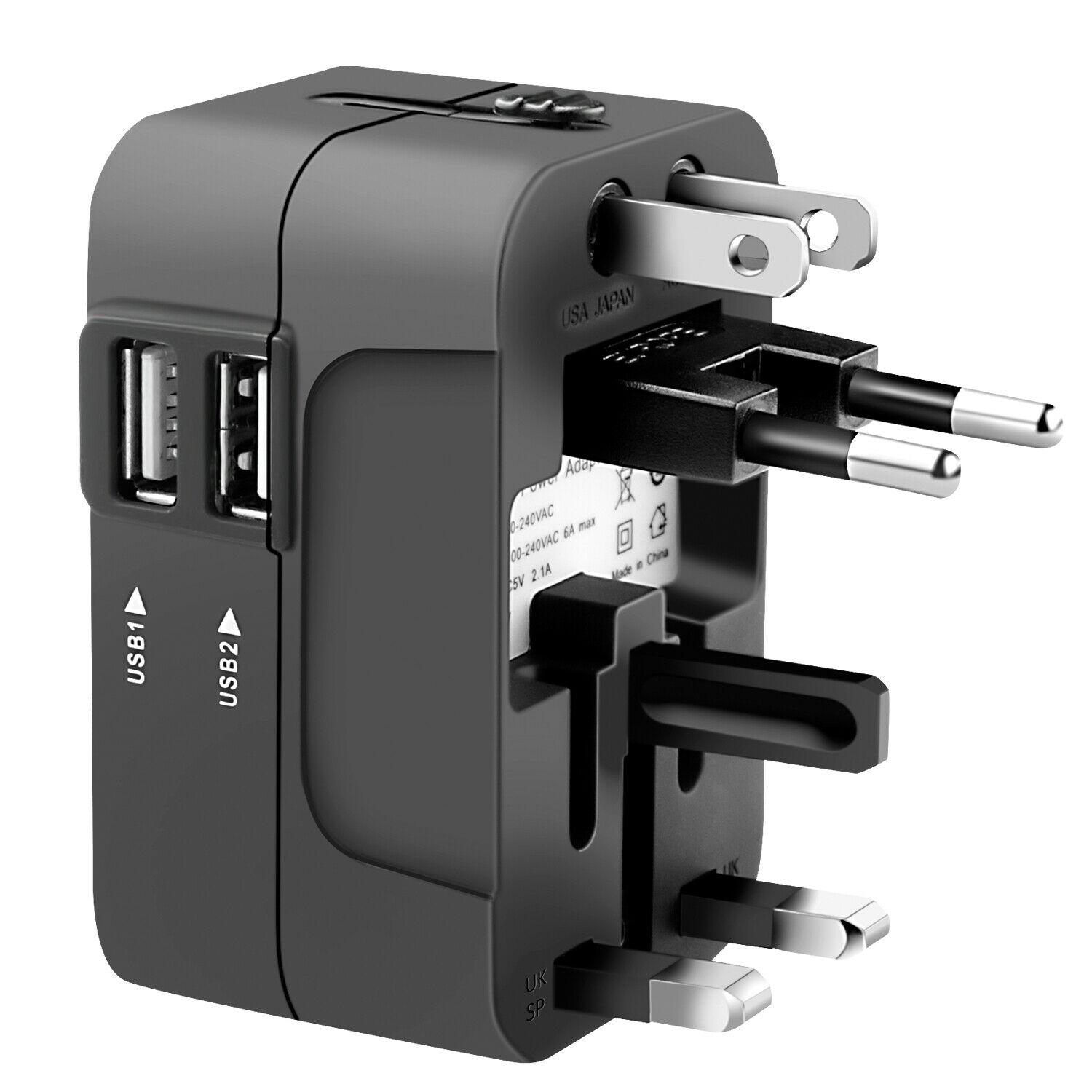Draagbare Universele Reizen Power Adapter Plug 2 Usb-poort Charger Stekkers Stopcontact Converter EU ONS UK AU 100V -240V AC