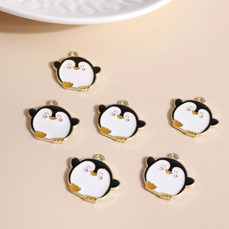 Pendentifs en forme de pingouin pour la fabrication de bijoux, 10 pièces, 21x22mm, en émail, animaux mignons, accessoires pour colliers et boucles d&#39;oreilles
