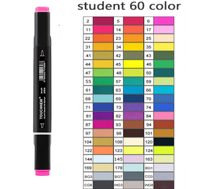 TOUCHNEW-rotuladores artísticos de doble punta para niños y adultos, pincel de Alcohol y cincel para bocetos, 30/40/60/80/168 colores: 60 black colorsB