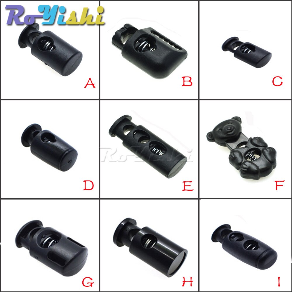 10 Stks/pak Cord Lock Toggle Clip Stopper Plastic Black Voor Tassen/Kleding