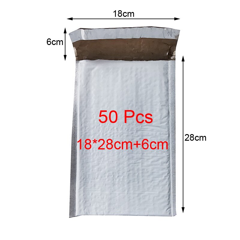 50 Pcs White Foam Envelope Bags Self Seal Mailers Padded Envelopes With Bubble Mailing Bag Packages Bag: 50 Pcs 18x28cm