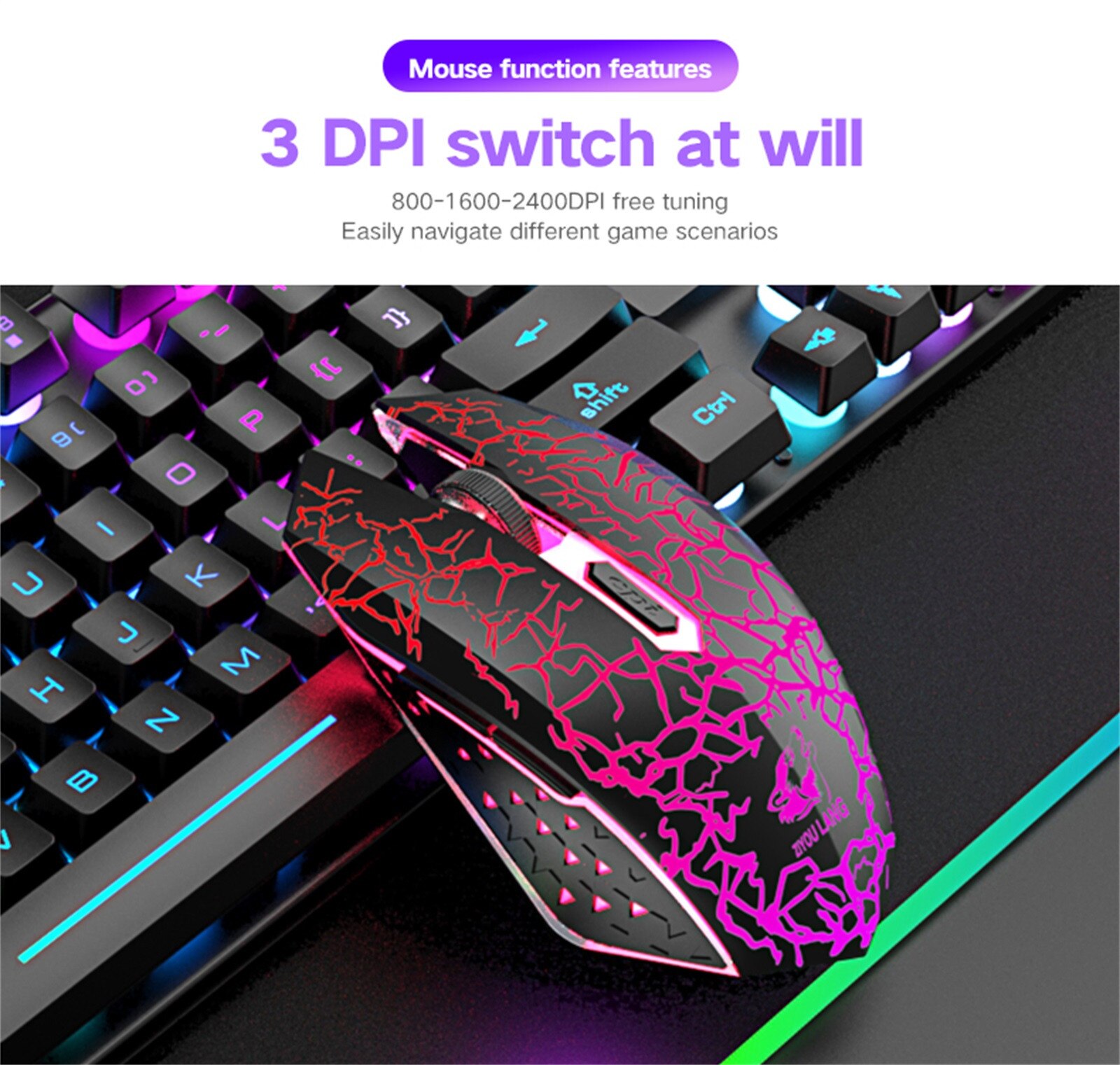 Wireless Gaming Keyboard And Mouse With Rainbow Led Backlit Rechargeable Mechanical Ergonomic 7 Color Backlit Mute For Computer