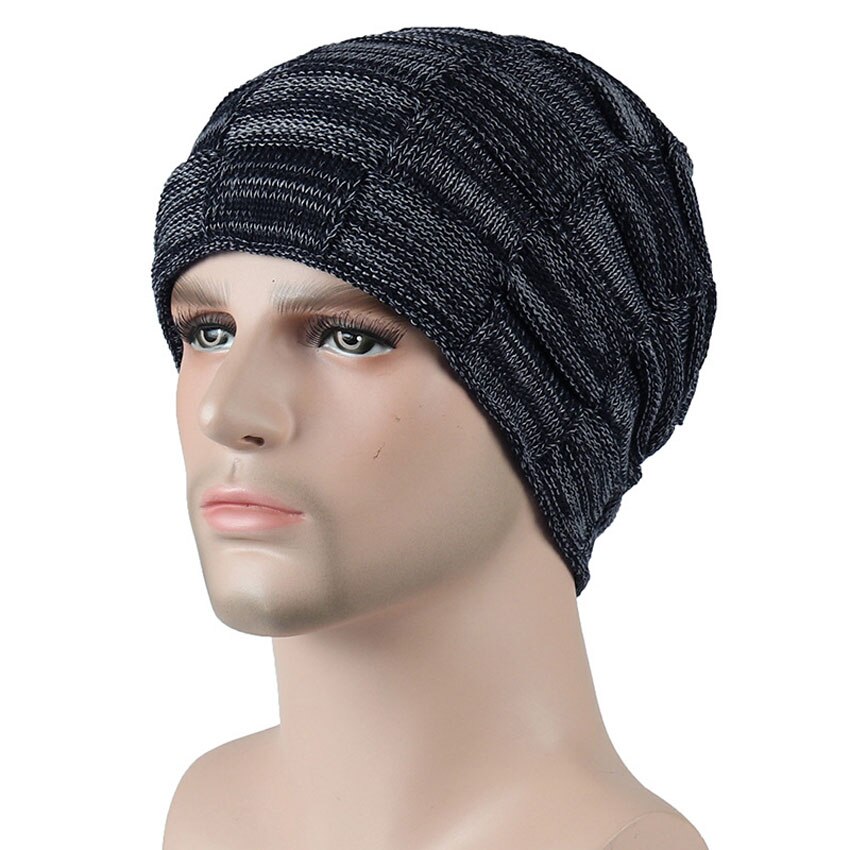 Vinter mænd hue og tørklæde sæt til kvinder mandlige ring tørklæder cap strik beanies slouchy hat blød stretch kabel skullies varm jakkesæt: Marineblå hat