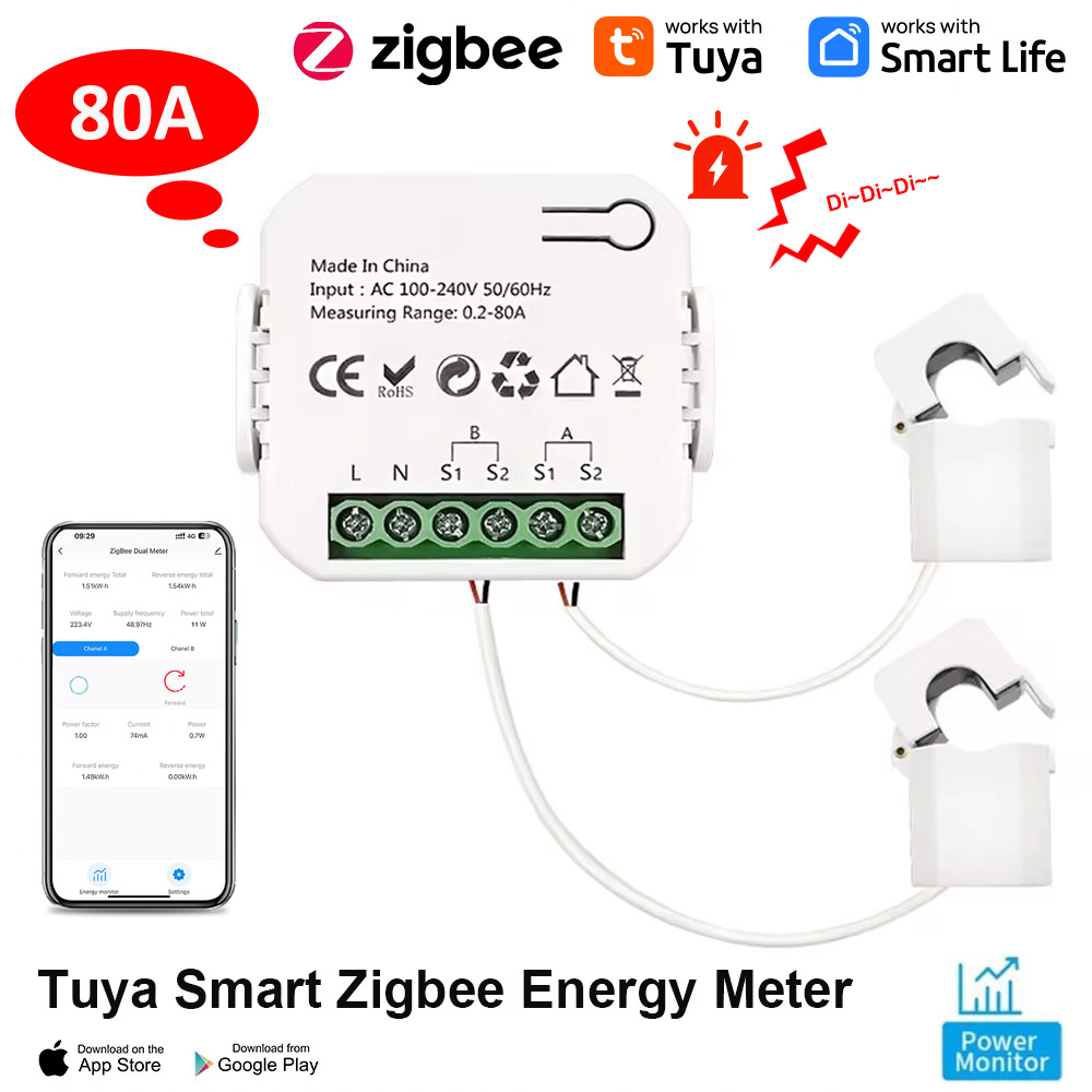 Inteligentny licznik energii 80A Tuya ZigBee Zużycie produkcji energii fotowoltaicznej Dwukierunkowy miernik monitorowania Sterowanie aplikacją 2CT